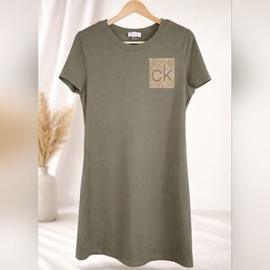 Calvin Klein Khaki Dress with Gold Logo